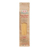 Eine 500-g-Schachtel Spaghetti Hartweizennudeln von Rustichella d'Abruzzo S.p.A., verpackt in einer hellbraunen Schachtel mit einem durchsichtigen Fenster, in dem die Nudeln zu sehen sind.