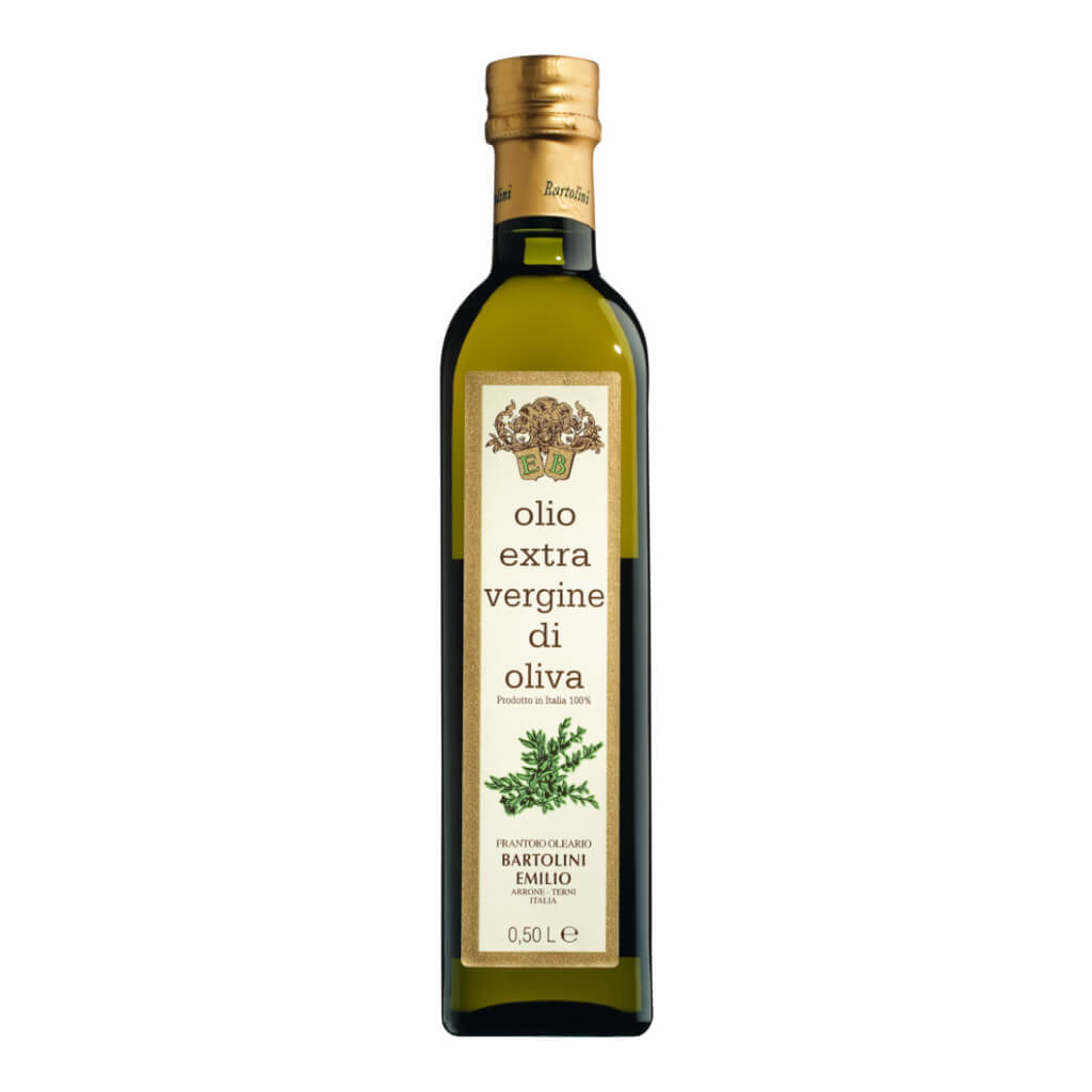 Eine 500 ml Flasche Olivenöl - pikant fruchtig aus Umbrien von Emilio Bartolini von Emilio Bartolini & C. s.n.c.