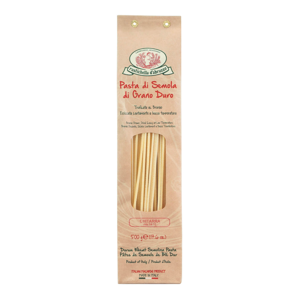 Eine 500-g-Packung Chitarra Hartweizennudeln - Spaghetti mal anders von Rustichella d'Abruzzo S.p.A.