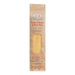 Eine 500-g-Packung Capellini Hartweizennudeln von Rustichella d'Abruzzo S.p.A. mit einem Sichtfenster, das den Blick auf das Innere der Nudeln freigibt.
