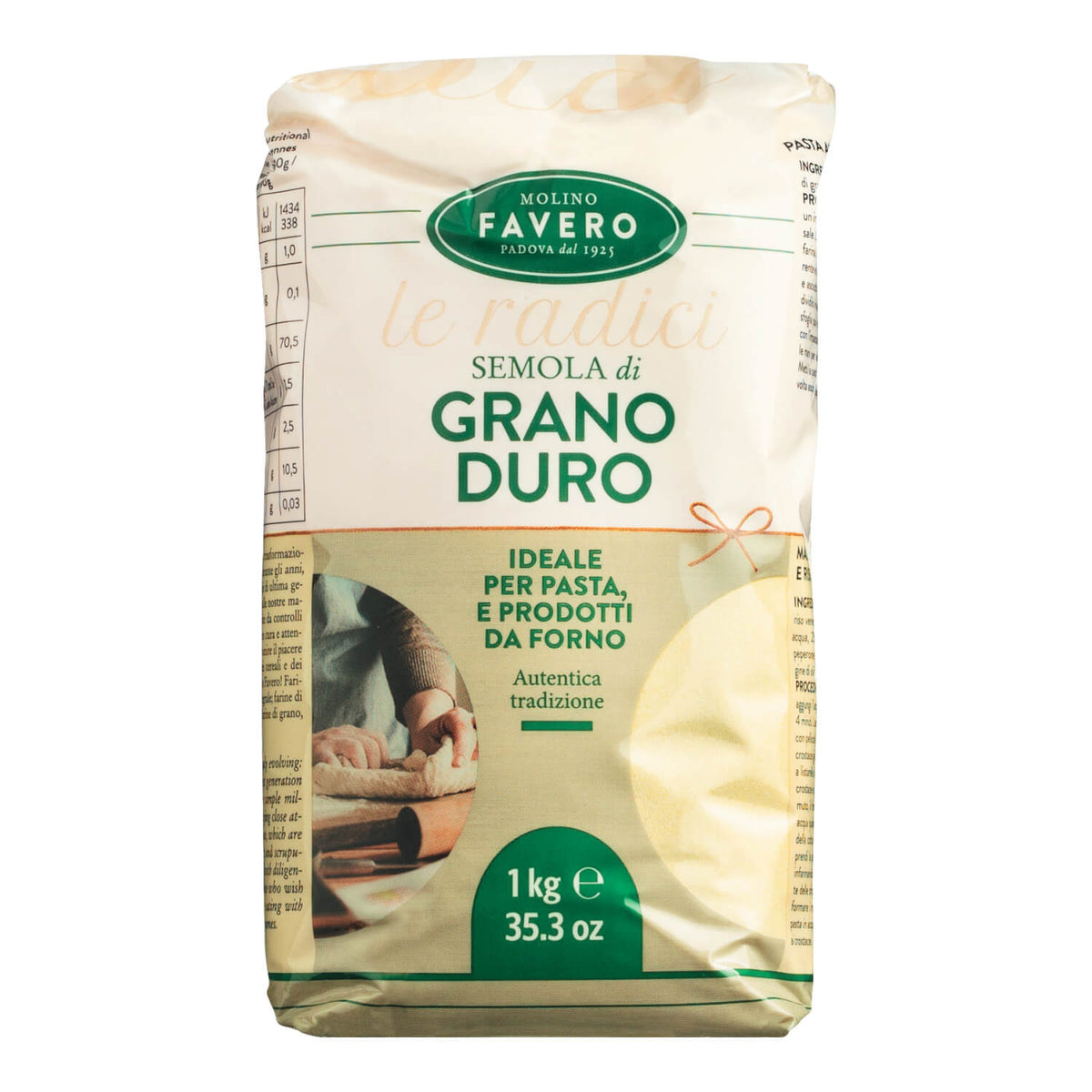 Ein 1-kg-Beutel Hartweizengrießmehl von Molino Favero - perfekt für Pasta und Backwaren.