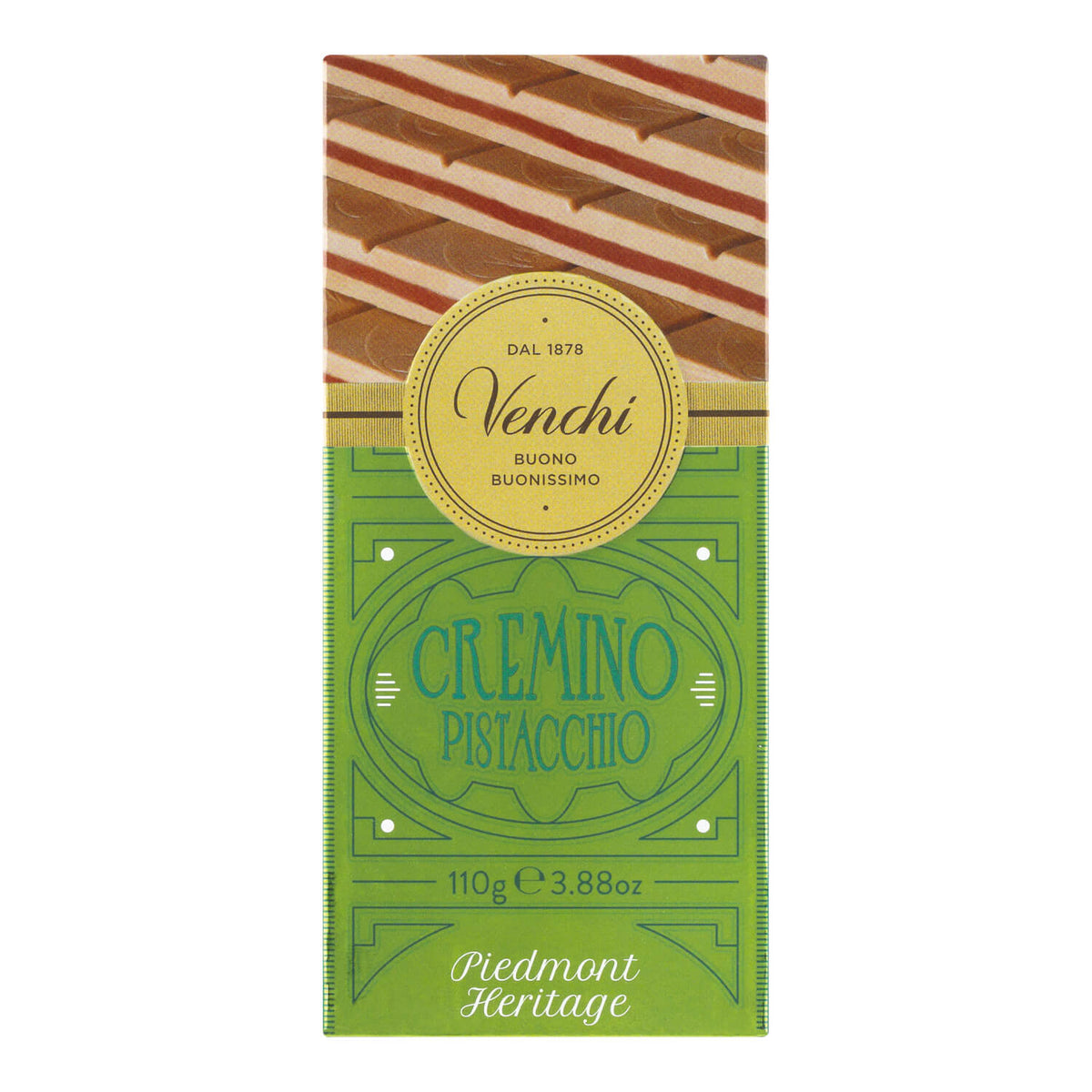 Venchi Gianduia-Pistazienschokolade, 110 g - edle Schokolade mit Pistazien, im eleganten grünen und goldenen Design.