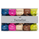 Eine 70g Schachtel Viani & Co. Tartufini dolci misti Mini-Schokoladentrüffel, 10 verschiedene Geschmacksrichtungen in bunten Verpackungen.