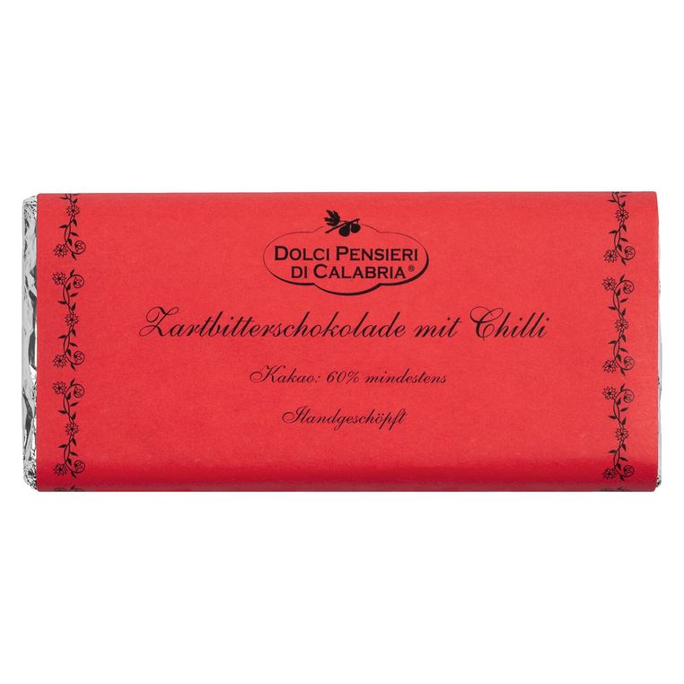 Zartbitterschokolade mit Chili, handgeschöpft von Dolci Pensieri, 75 g