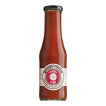 Sapori in Movimento Tomatenketchup mit Curry in einer 300-ml-Glasflasche mit schwarzem Verschluss und rundem Frontetikett.