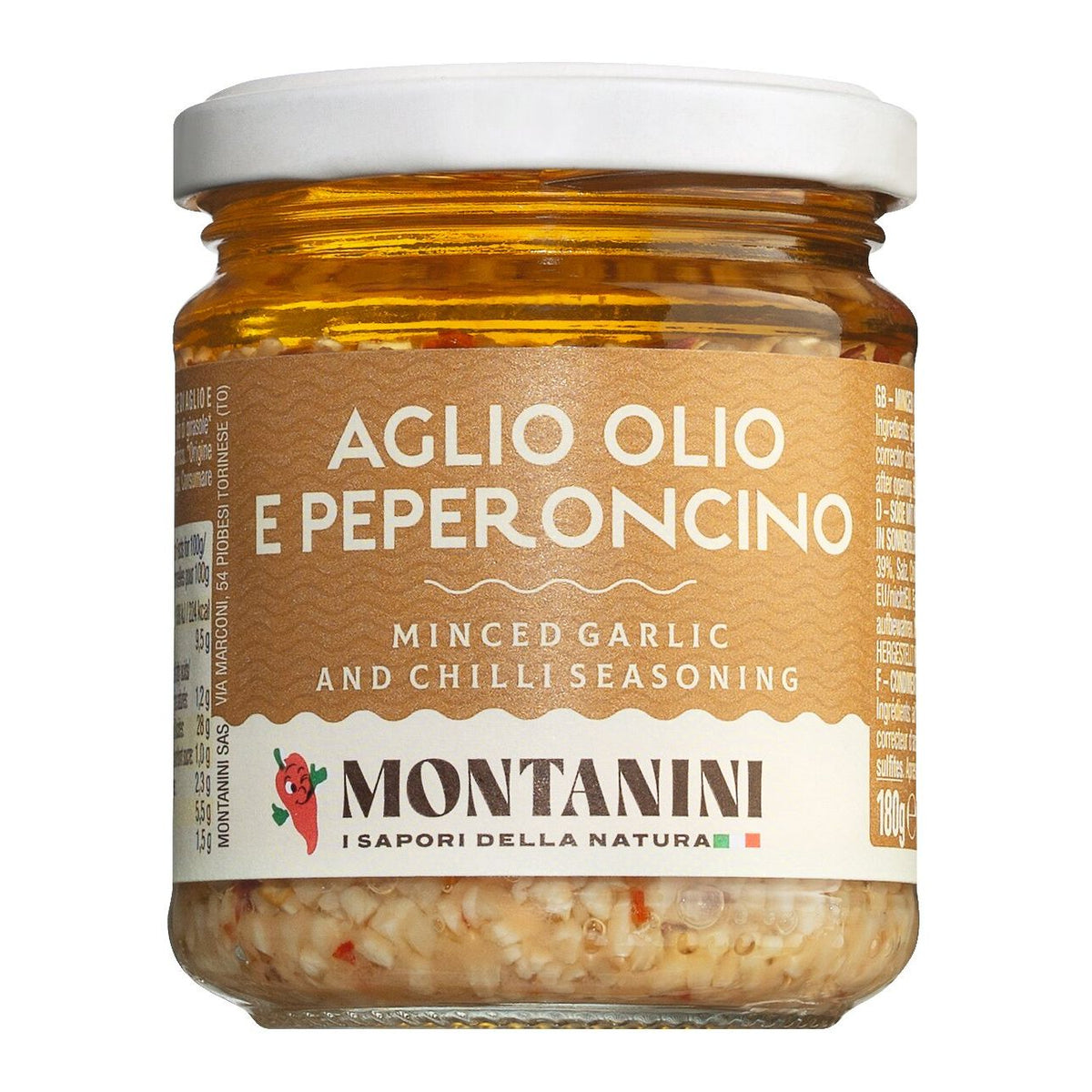 Aglio olio e peperoncino - gehackter Knoblauch mit Öl & Chili von Montanini, 180 g