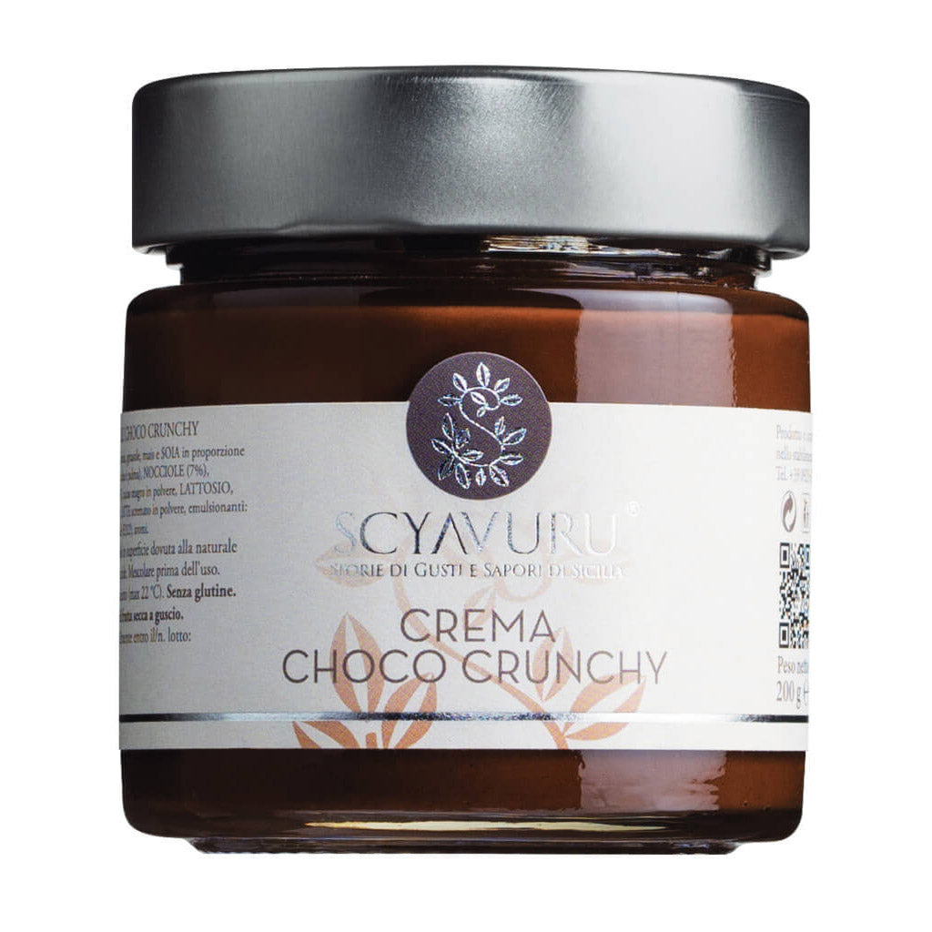 Ein 200g-Glas Schokoladencreme Crunchy von Scyavuru von Accademia Agricole Scyavuru s.r.l.