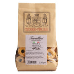 Eine 230g-Tüte Terre dei Trulli Tarallini Speck e Provola, gesalzene Snacks mit Speck- und Käsegeschmack.