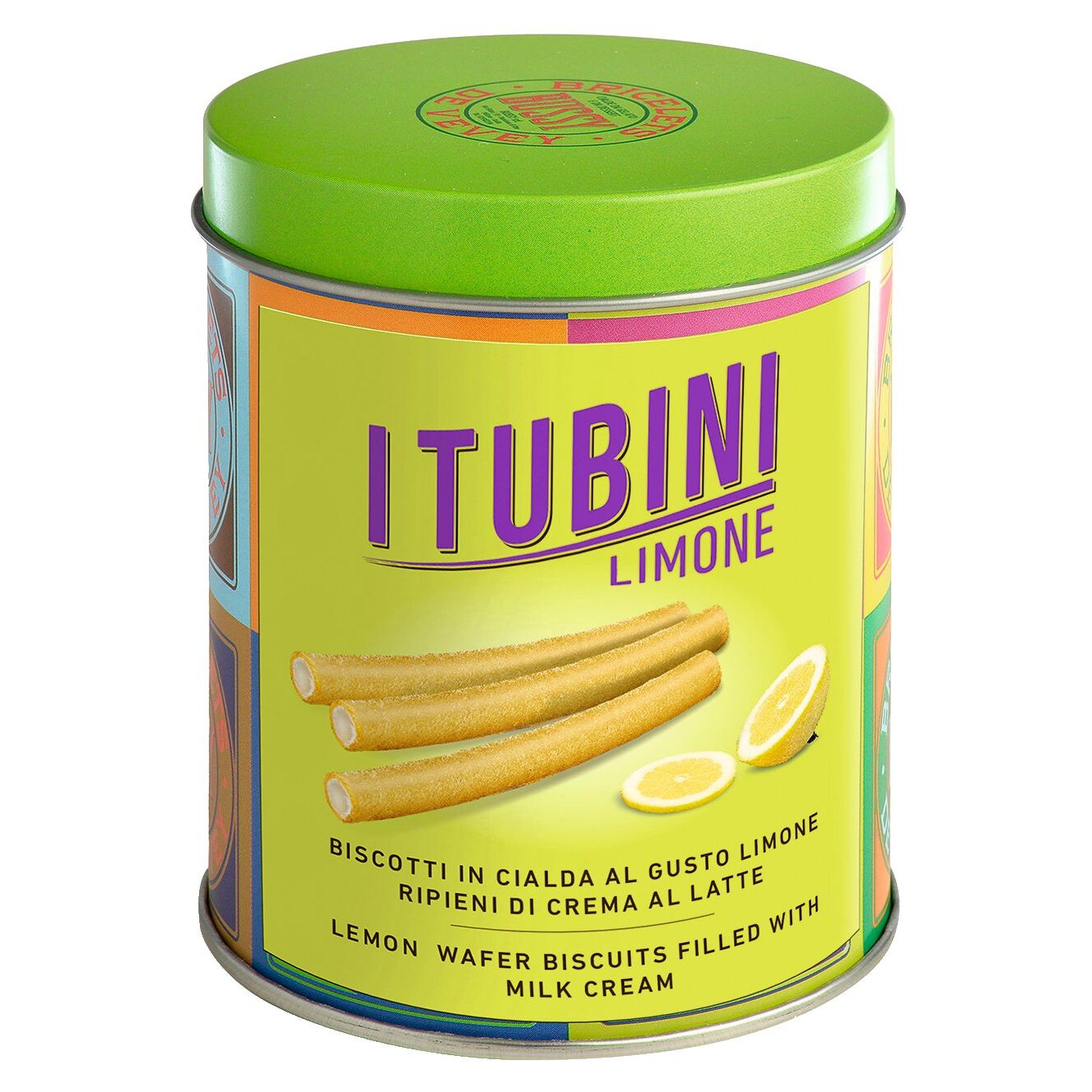 I Tubini Limone - Zitronen-Waffelröllchen mit Milchcreme in der Dose von Bussy, 280 g