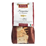 Eine 200g Tüte Bontà Lucane s.r.l. Focaccine al Rosmarino mit Rosmarin von Lucane Crackers.