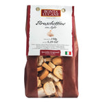 Eine 150g-Tüte Bontà Lucane s.r.l. Crostini mit Knoblauch von Lucane, italienische Knoblauchbrot-Snacks.