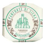 Runde Verpackung von Marabissi S.R.L. Panforte Classico Margherita, toskanischer Gewürzkuchen, 100 g, mit grünem und braunem Dekor.