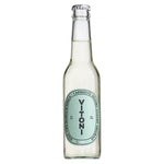 Eine 275 ml Klarglasflasche Vitoni Spritz Bianco weinhaltiger Aperitiv von Vitoni mit hellblauem Etikett und silbernem Verschluss.
