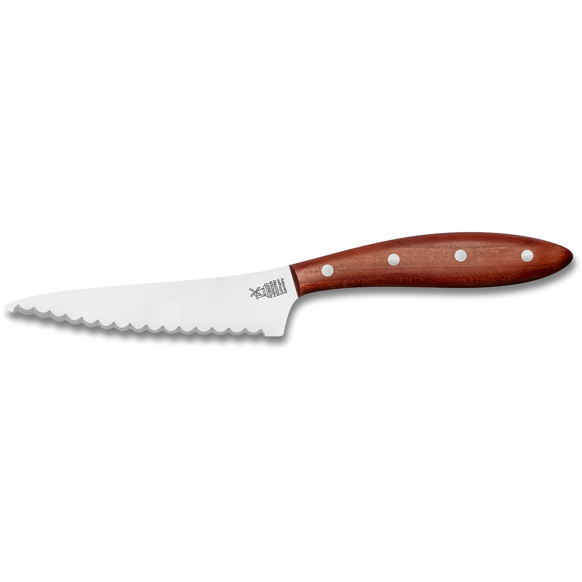 Das Fromago Pano Brotmesser von Windmühlenmesser (Robert Herder) hat eine rostfreie Klinge und einen Griff aus Pflaumenholz.
