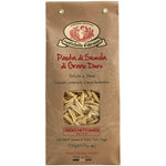 Braune Tüte mit Rustichella d'Abruzzo S.p.A. Gnocchetti Hartweizennudeln, 500 g, mit einem Sichtfenster, auf dem die Nudeln zu sehen sind.