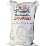 Ein 1-kg-Stoffbeutel mit Carnaroli Reis aus Italien von Rustichella by Rustichella d'Abruzzo S.p.A., dessen Körner durch ein durchsichtiges Fenster sichtbar sind.