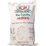 Eine 1 kg Packung Arborio Reis aus Italien von Rustichella by Rustichella d'Abruzzo S.p.A., mit italienischem Text und sichtbaren Reiskörnern.