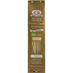 Eine 500g-Packung Bio Linguine Cappelli Hartweizennudeln Triticum von Rustichella d'Abruzzo S.p.A., mit einem gold-braunen Etikett.