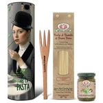Rustichella d'Abruzzo Pasta Set Magritte: Linguine und Pesto Genovese (500 g + 130 g) in einer dekorativen Dose - perfekt zum Weltnudeltag.