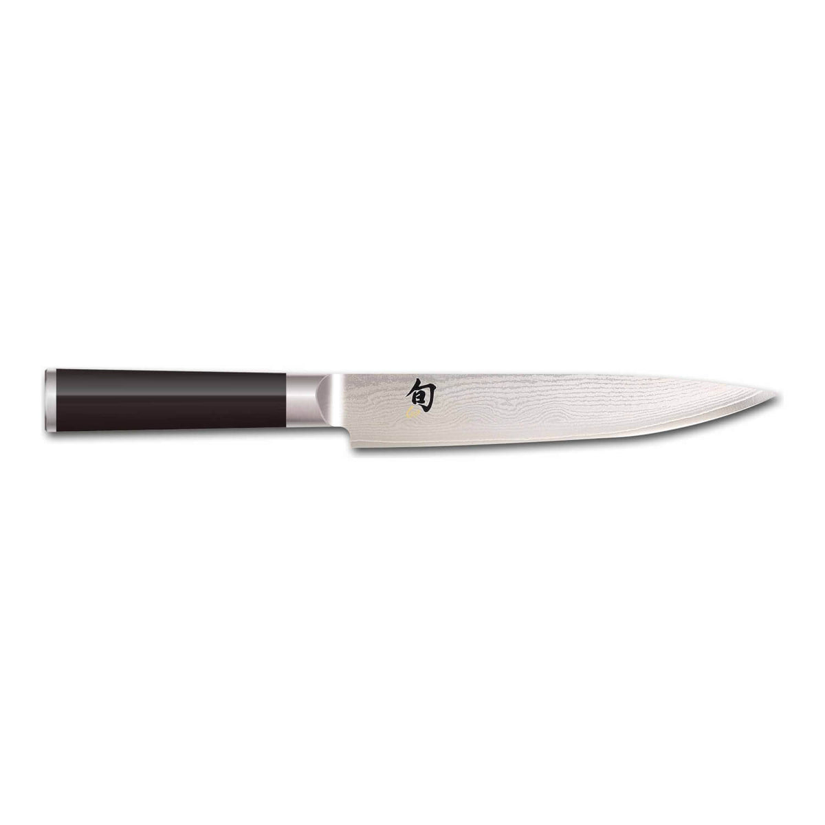 Das Kai Shun Classic Fleischmesser 18,0 cm ist ein Küchenmesser im japanischen Stil mit dunklem Griff und einer langen, scharfen Silberklinge.