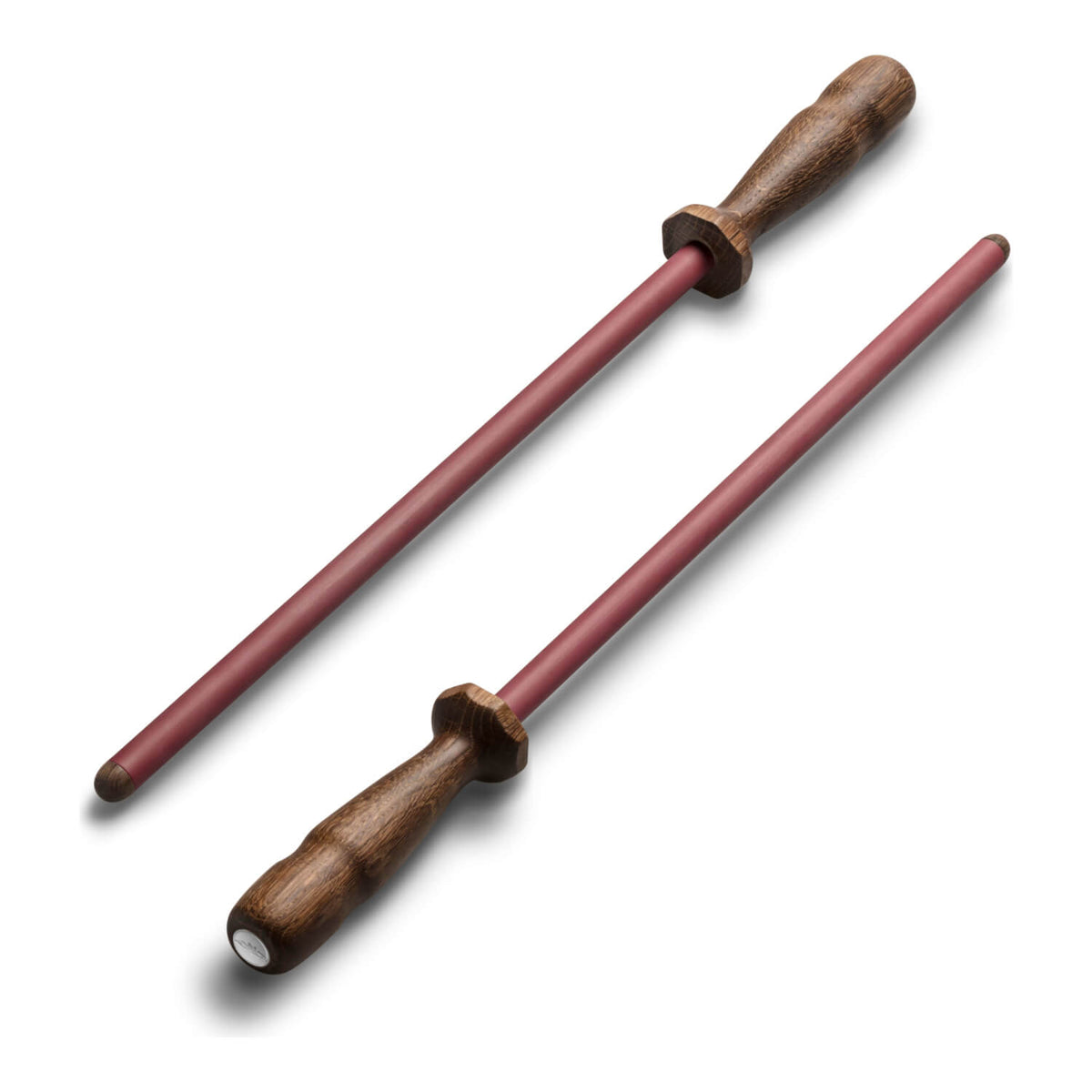 Der Nesmuk Schärfstab 460 x 35 x 14 mm von Nesmuk besteht aus zwei keramischen Schärfstäben mit Holzgriffen, die auf einem weißen Hintergrund abgebildet sind.