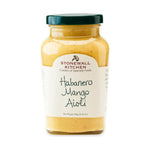 Ein 291-g-Glas Stonewall Kitchen Habanero Mango Aioli mit grünem Deckel und weißem Etikett.