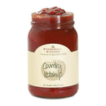 Ein Glas Country Ketchup von Stonewall Kitchen, 517 g, mit Ketchup, der oben überläuft.