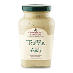 Ein 291g Glas Trüffel Aioli von Stonewall Kitchen mit grünem Deckel und cremefarbenem Etikett.