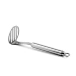 Der WEIS Fruchtstampfer Mini-Serie aus Edelstahl (19 cm) ist ein Edelstahl-Kartoffelstampfer mit geschlitzter, runder Stampfplatte und Metallgriff.