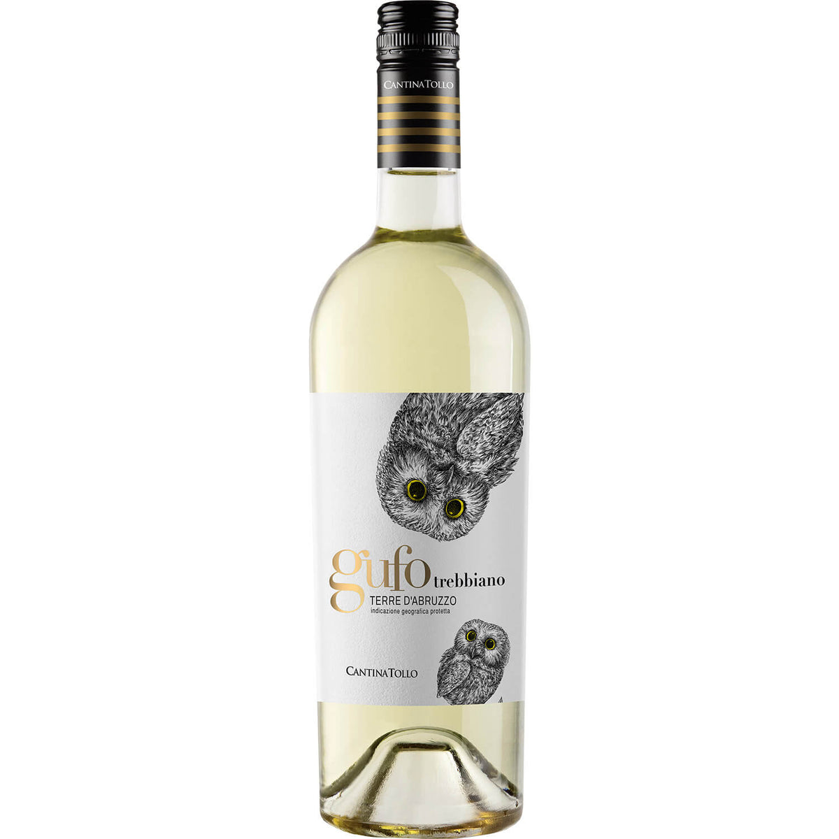Eine 0,75 l Flasche Gufo Trebbiano Terre d'Abruzzo IGP Weißwein von Cantina Tollo.