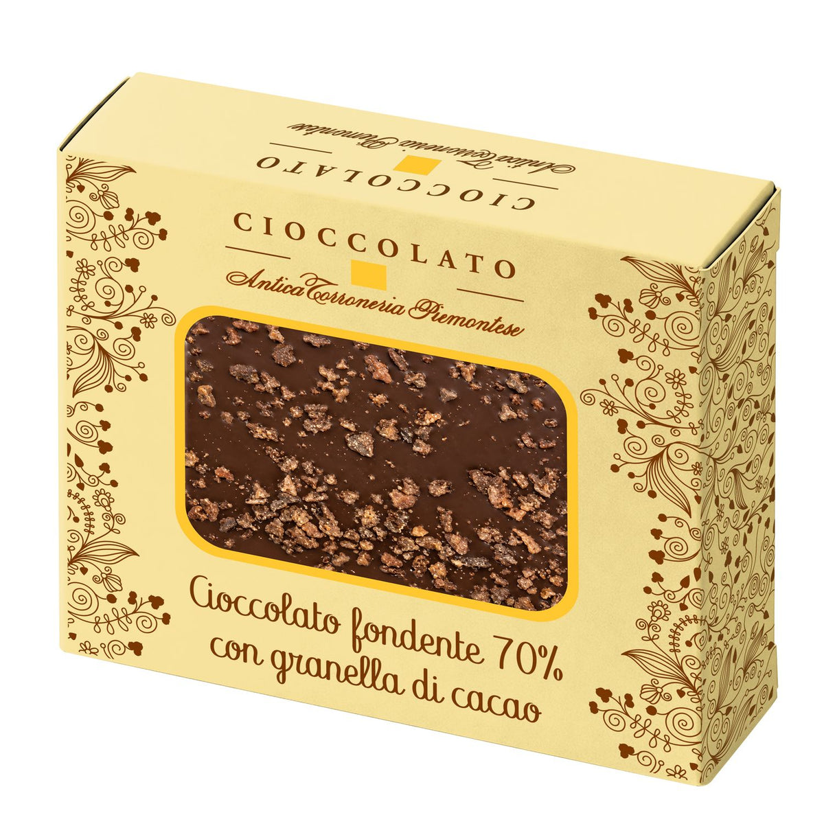 Cioccolato fondente 70% con granella di cacao - kleine Zartbitter Schokoladentafel mit Kakaostückchen von Antica Torroneria Piemontese, 40 g