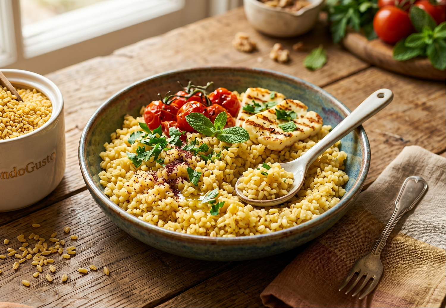Bulgur angerichtet auf einem Teller